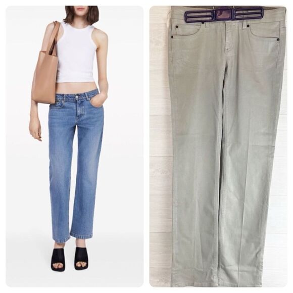 Stella McCartney Metallic Silver Grey Coated Low Straight Leg Jeans NWT - Picture 1 of 10